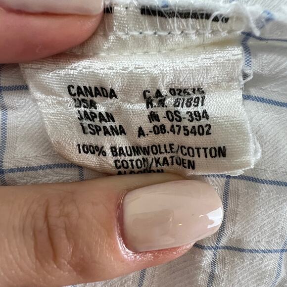 VINTAGE Escada White Blue Check Long Sleeve Button-Down Women's Cotton Shirt S - Picture 10 of 11